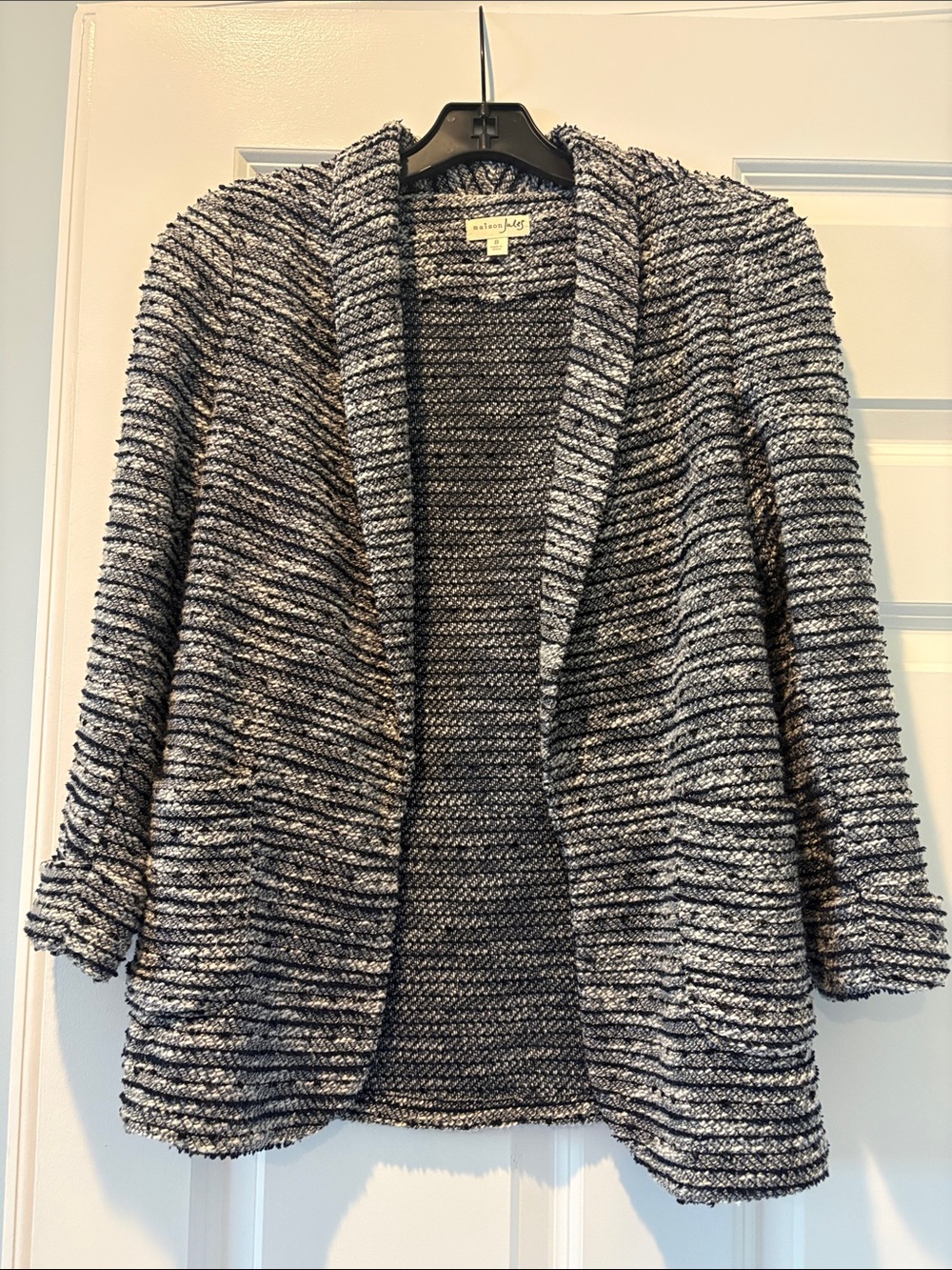Maison Jules Black and White Textured Open-Front Cardigan